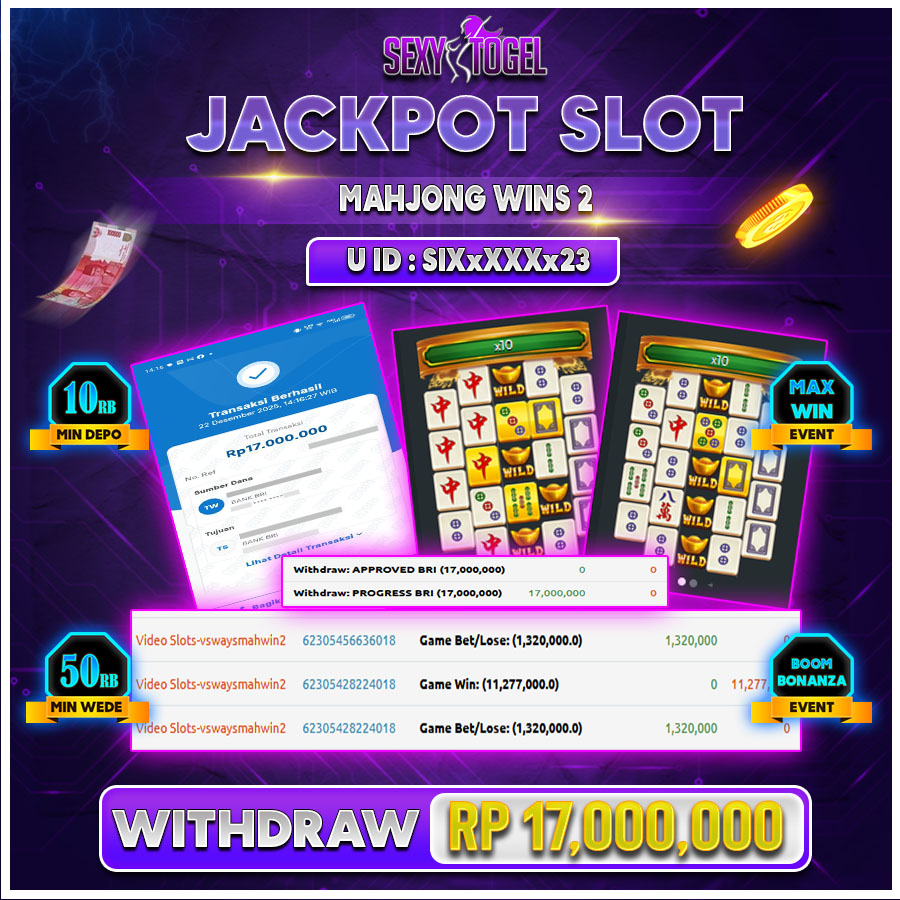 SEXYTOGEL JACKPOT SLOT MAHJONG WINS 2 Rp.17.000.000.,-LUNAS